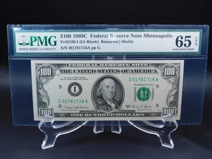PGM GRADED 1969C $100 FEDERAL RESERVE NOTE MINNEAPOLIS GEM UNC 65 (1103) - Picture 1 of 2