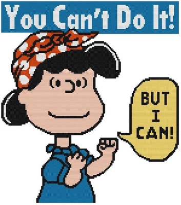 CROSS STITCH+ CRAFT PATTERN Lucy Van Pelt Rosie Riveter Military Factory WWII - Image 1 of 4