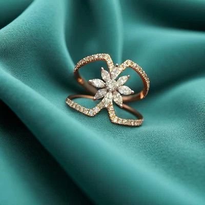 0.88 TCW Marquise Round Shape Natural Diamonds Engagement Ring in 14K Rose Gold - Image 1 of 4