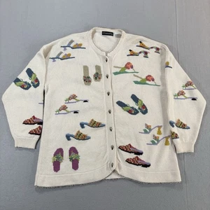 Cardigan vintage CHRISTINE FOLEY maglia maglione scarpe sandali perline taglia 3 L/XL - Foto 1 di 17