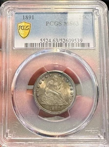 🔥 1891 Seated Liberty Quarter PCGS MS63 - Blue & Rose Toning - Final Year! - Bild 1 von 5