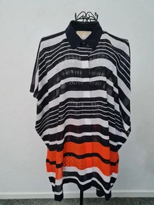 Michael Kors Oversized Stripe White Black Red Shirt Navy Size S beach cover up - Picture 1 of 8