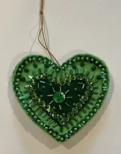 Fancy Green Felt Heart St Patrick’s Ornament handmade, Sequins & Beads - Picture 1 of 2