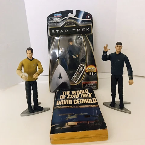 Star Trek 2009 Lot Of 3 Playmates Figures w/Stands And World Of Star Trek Book Cover