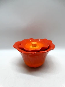 Grasslands Road Ceramic Red Orange Poppy Flower Shaped Candle Holder with Lid - Picture 1 of 12