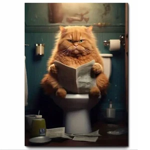 Cat on Toilet Funny Bathroom Artwork Printed on Metal Sign Waterproof - Picture 1 of 2