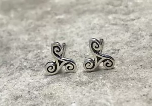Sterling Silver Celtic Triskele Stud Earrings, Irish, Small Post Earrings - Picture 1 of 4