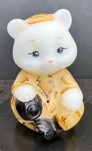 Fenton Art Glass Opal Patriotic Military Bear Figurine (God Bless the USA) - Picture 1 of 10