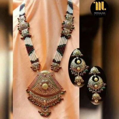 Conjunto de Colar Rani Haar Jadau Brincos Cabelo Longo Par Casamento Noiva Especial - Imagem 1 de 4