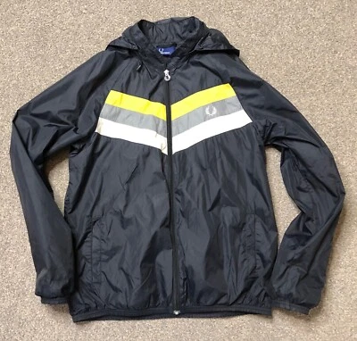 FRED PERRY Mens Jacket Black Hooded Shower Proof  Zip up coat Medium / UK 38 - Image 1 of 4