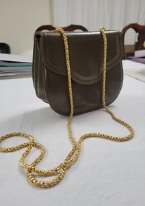 Frenchy of California Shoulder Purse Handbag Sage Green Leather Gold Chain Strap - Picture 1 of 13