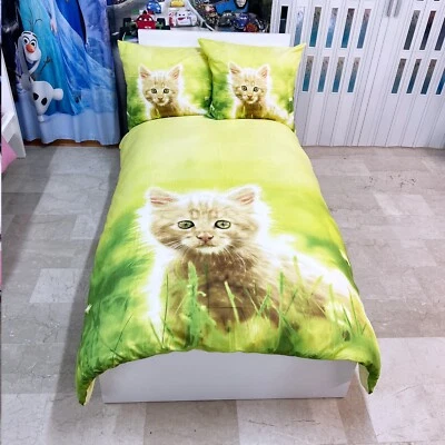 Gatto Set 2pezzi Letto Singolo Copripiumino 160x200cm Due Federe Reversibile M.7 - Immagine 1 di 3