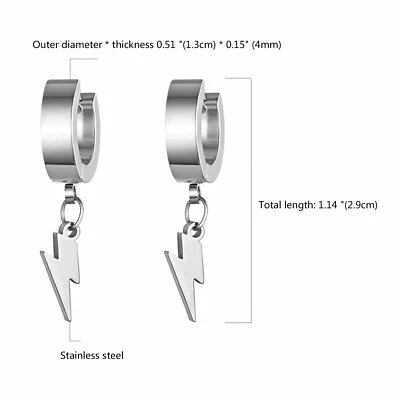 2шт мужчин женщин из нержавеющей стали молнии подвеской Huggie на петлях обруч запонки серьги - Изображение 1 из 4
