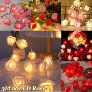 20 LED Rose Flower Fairy String Lights Wedding Garden Christmas Party Battery UK - Picture 1 of 25
