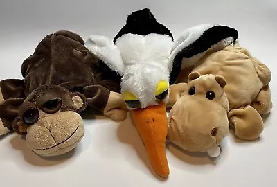 Lot Of 3 Plush Animal Hand Puppet CALTOY Hippopotamus Monkey Seagull Bird - Image 1 of 4