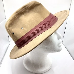 Vintage Men’s Traveler Safari Fedora Hat Sz L Brown Suede Burgundy Trim 1980’s - Picture 1 of 8