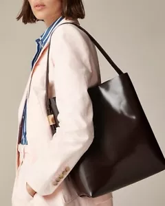 J.Crew Edie Bucket Bag in Italian Leather Cocoa Berry Brown NWT Fits 14” Laptop - Picture 1 of 10