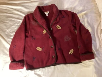 Chaqueta polar Talbots granate hojas de otoño bordada con botones talla S Foto 1 de 4
