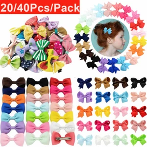 40PCS Baby Girls kids Ribbon Bow Alligator Hair Clip Cute Bows Clips School Pair - Picture 1 of 14