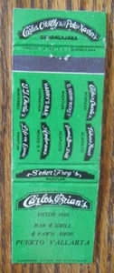 PUERTO VALLARTA, MEXICO MATCHBOOK MATCHCOVER: CARLOS O'BRIEN'S RESTAURANTS -F - Picture 1 of 1
