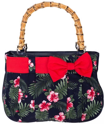 Küstenluder »VIONA TROPICAL HIBISKUS« Bambushenkel Schleife HANDTASCHE - Rot