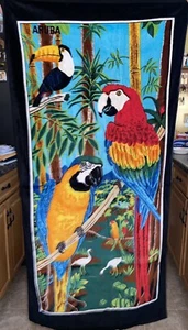 Vintage Beach Towel Parrot Macaw Aruba Rainforest 100% Cotton TF - Picture 1 of 4