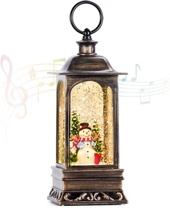 Christmas Snow Globes with Music, Snowman Snow Globe Lantern 6H Timer Lighted Ch - Picture 1 of 6