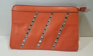 DTwo Woman's Leather Clutch Bag Orange Top Zip Bag Purse (No Straps) - Picture 1 of 9