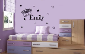 Personalised Princess Crown Wall stickers with Name Personalised Name Star - Picture 1 of 7