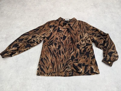 Camisa Jaeger De Colección Para Mujer Reino Unido 10 12 Blusa Lana Preppy Animal Leopardo Retro Años 80 36" Foto 1 de 4