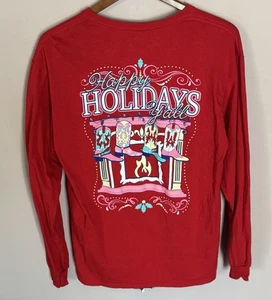Happy Holidays Y’all Cowgirl Red Long Sleeve T-Shirt Women's L - Picture 1 of 3