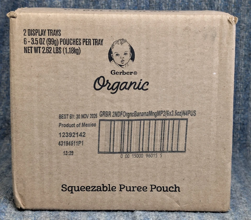 Gerber Organic Fruit Banana Mango 12- 3.5 Oz Pouch Factory Sealed Case Exp 11/26 - Image 1 of 4