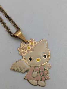 Sanrio Hello Kitty Gold Plated Enamel Angel Kitty 16" Dainty Necklace - Picture 1 of 7