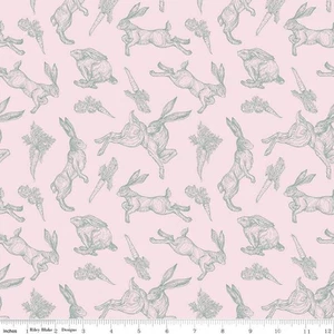 SWEET SPRING RABBITS ~ Light Pink Background ~ Riley Blake ~ Sketched Hare Bunny - Picture 1 of 1