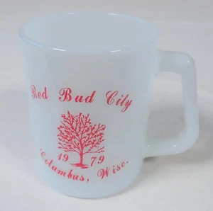Columbus Wisconsin Red Bud City Vintage Milk Glass Coffee Mug - Picture 1 of 7