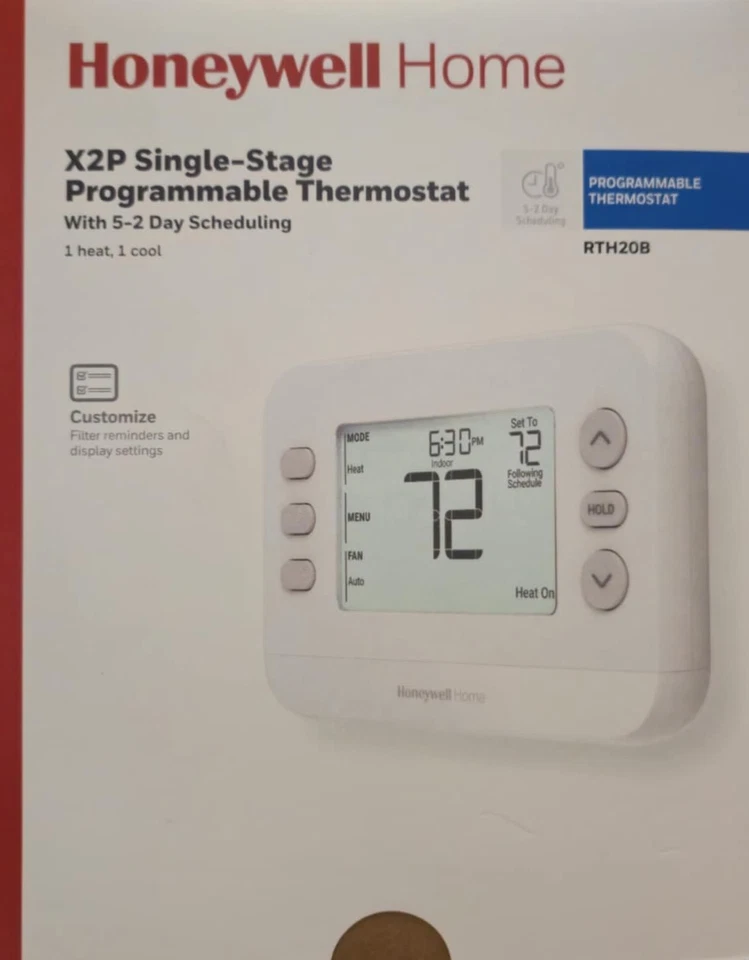 Honeywell X2P Single Stage Programmable Thermostat RTH20B Home 1 Heat/1 Cool NEW - Image 1 of 2
