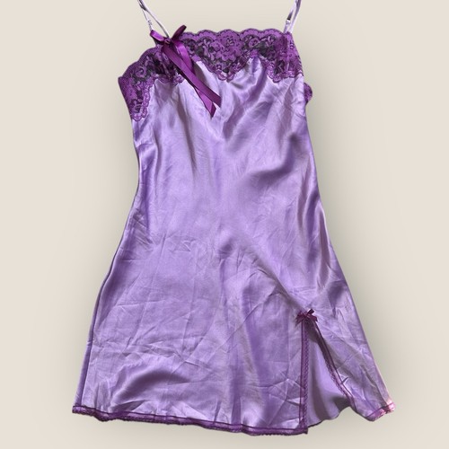 UNDERCOVER Abito Victoria’s Secret Y2K Vintage Raso Pizzo Slip XS Viola Nuovo con etichette 2005