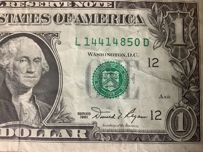 1981 L-District $1 SAN FRANCISCO CA LD Block L 14414850 D Fancy Old Dollar Bill - Image 1 of 4