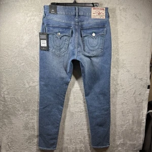 True Religion Jeans NEW Men 30X32 Blue Rocco Relaxed Skinny Sn Flap Stretch Logo - Picture 1 of 17