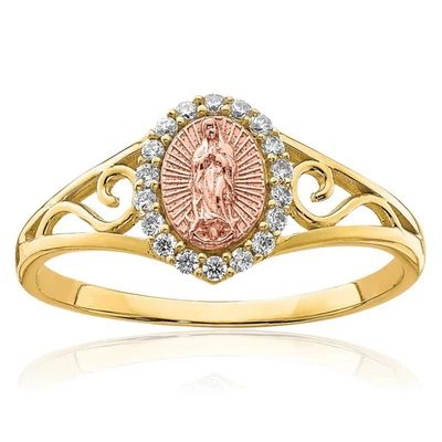 10K Solid Two Tone Gold CZ Our Lady of Guadalupe Virgin Mary Ring - Image 1 of 4