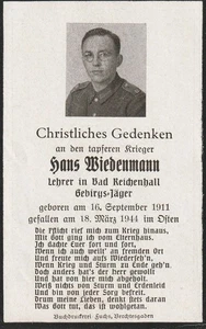 Deutsche WK II ( ORIGINAL ) Todeskarte - - Bergregt - 1944 - Bild 1 von 2