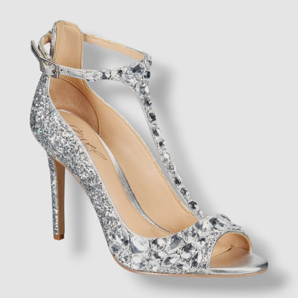 JEWEL Badgley Mischka Womens Conroy Silver Dress Sandals 9 1/2 M