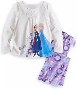Disney Frozen Anna and Elsa Polyester Jersey Pajama Top, Floral PJ Pants Set - Picture 1 of 15