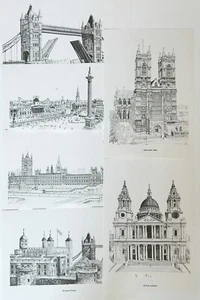 Bernard Smith Vintage London Landmark Prints (Set of 6) – B & W – 12.5”x9” - Picture 1 of 4