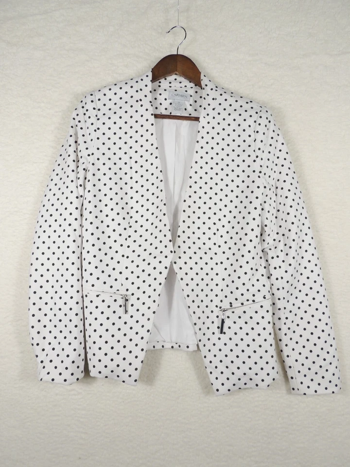 Carmen Marc Valvo Womens 10 Polka Dot Cutaway Blazer Career No Buttons Lined — 第 1/4 张图片