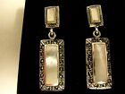Sterling Silver White Mother of Pearl Deco style Oblong Dangle Drop Earrings 