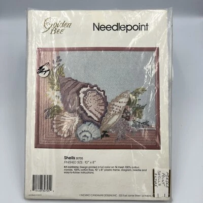 Golden Bee New Needlepoint 'Shells'  Finished Size 10x8  Frame Included - Image 1 of 2