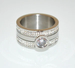 Anello donna argento strass cristallo fascia veretta brillantini elegante UN100 - Foto 1 di 2