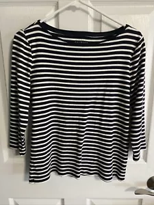 TALBOTS “The Talbots Tee” 3/4 Sleeve Blue & White Striped Shirt Medium, Boatneck - Picture 1 of 4