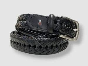 Tommy Hilfiger Men's Black Genuine Leather Braided Buckle Casual Belt Size 42 - Picture 1 of 2